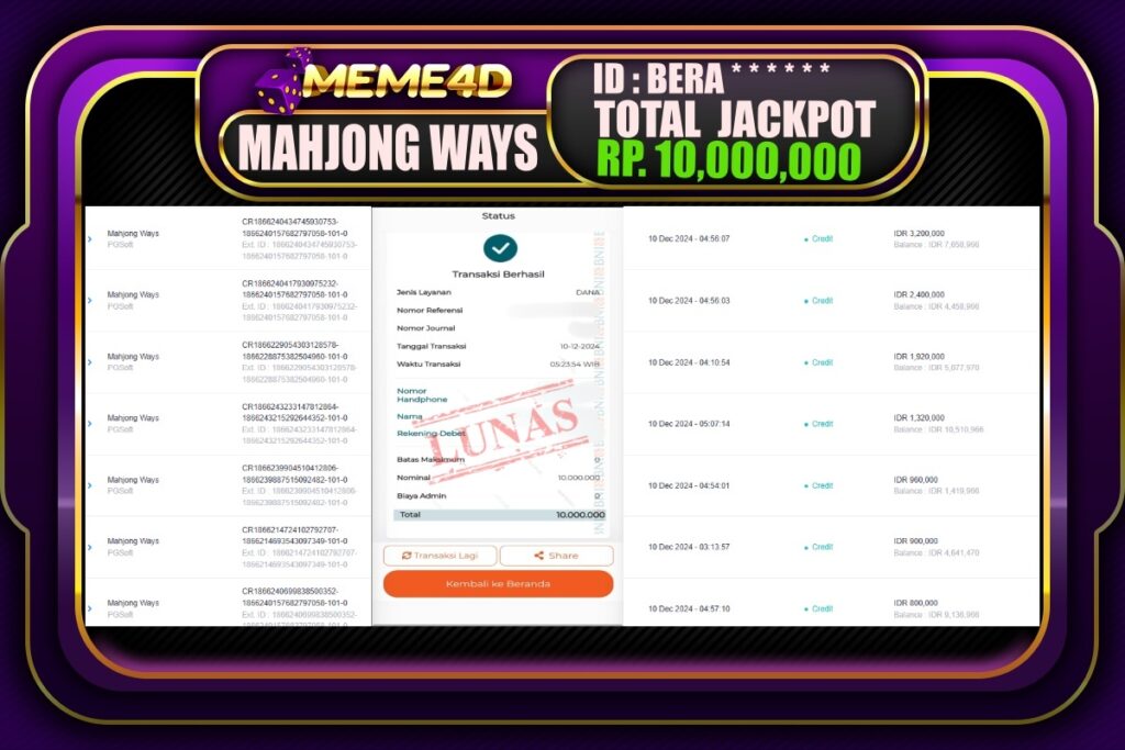 Bukti Jp MEME4D Slot Online 10 DESEMBER 2024
