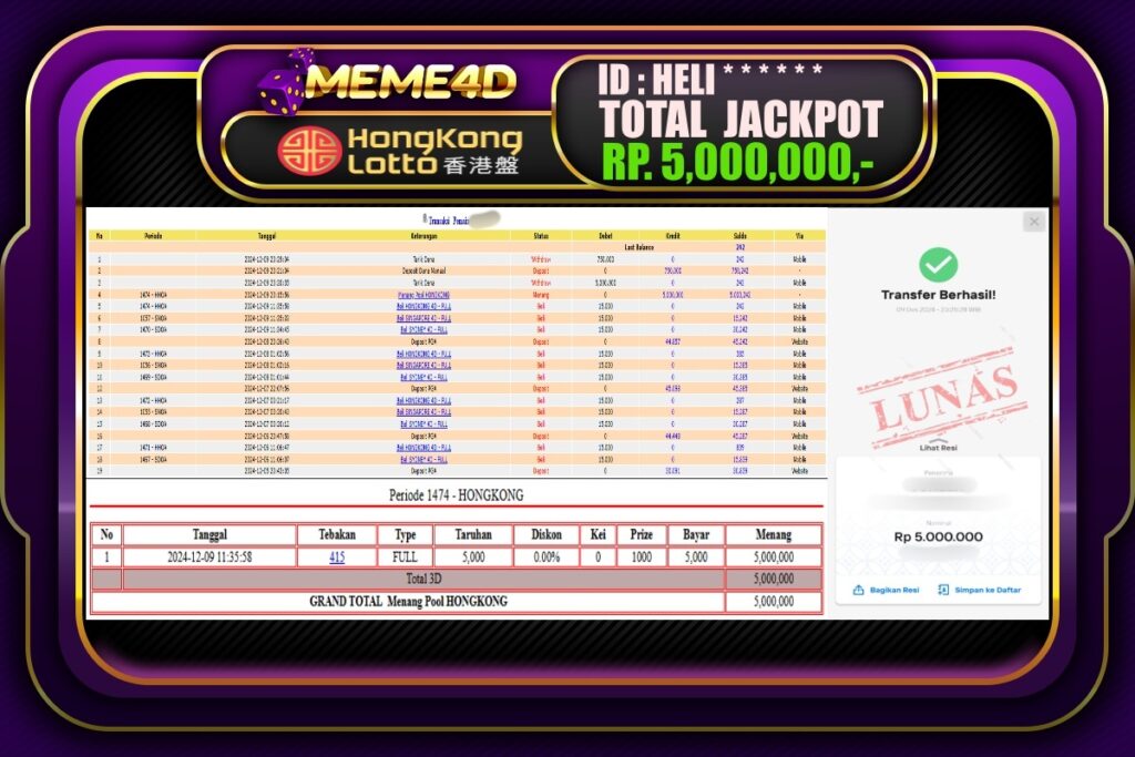 Bukti Jp MEME4D Togel Online 10 DESEMBER 2024