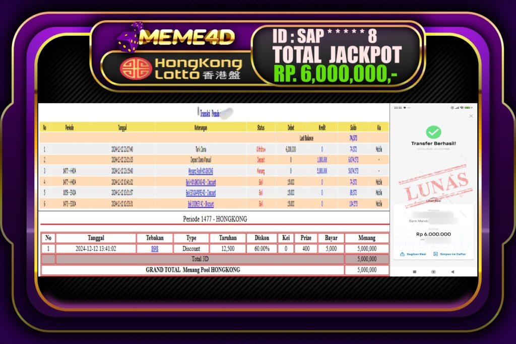 Bukti Jp MEME4D Togel Online 13 DESEMBER 2024