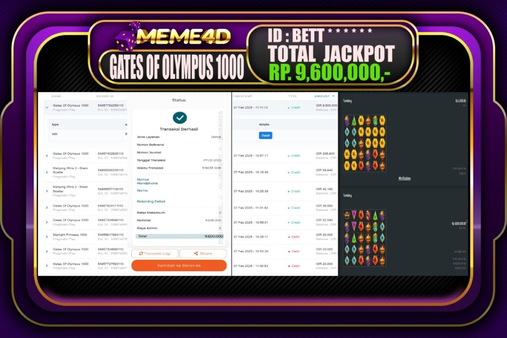 Bukti Jp MEME4D Slot Online 08 Februari 2025