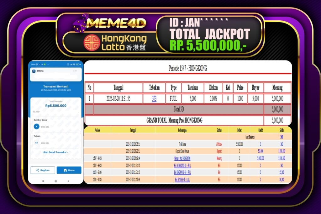 Bukti Jp MEME4D Togel Online 21 Februari 2025