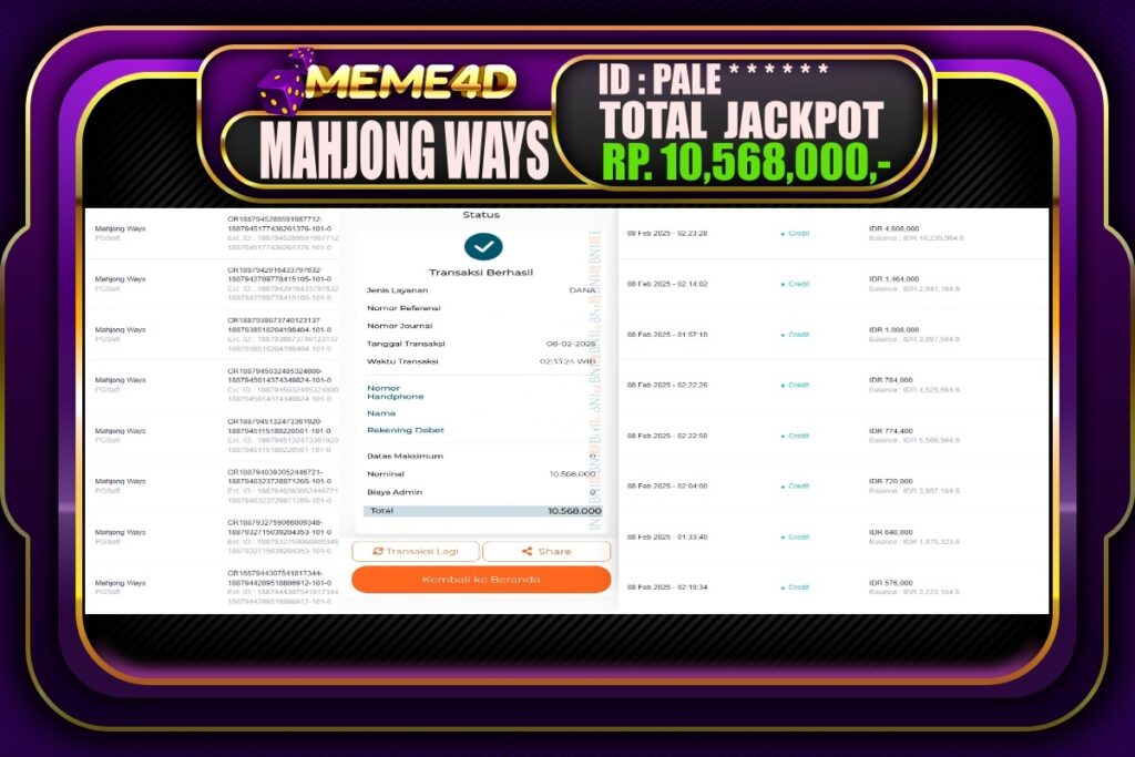 Bukti Jp MEME4D Slot Online 08 Februari 2025