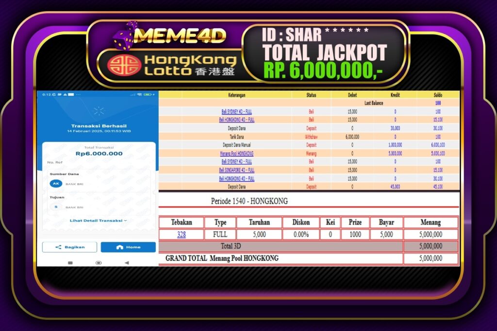 Bukti Jp MEME4D Togel Online 14 Februari 2025