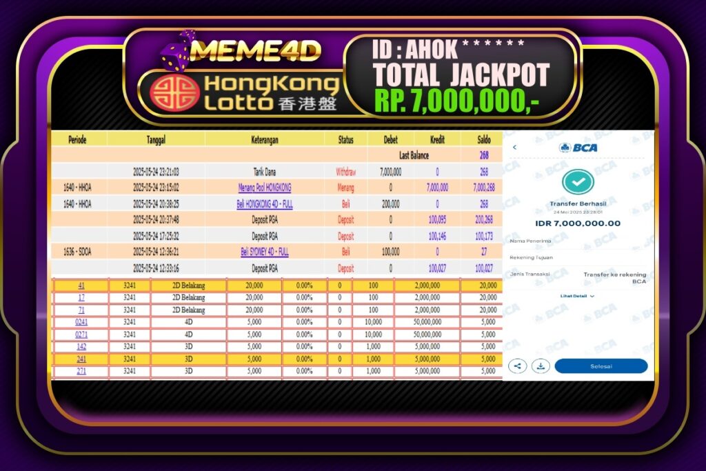 Bukti Jp MEME4D Togel Online 25 Mei 2025