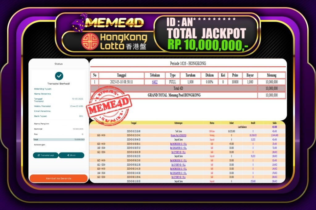 Bukti Jp MEME4D Togel Online 11 Mei 2025