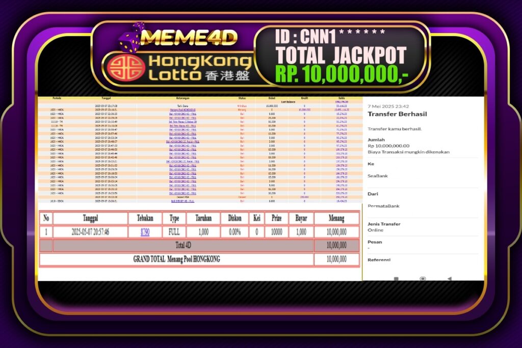 Bukti Jp MEME4D Togel Online 08 Mei 2025