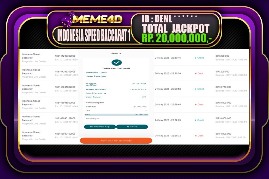 Bukti Jp MEME4D Casino Online 25 Mei 2025