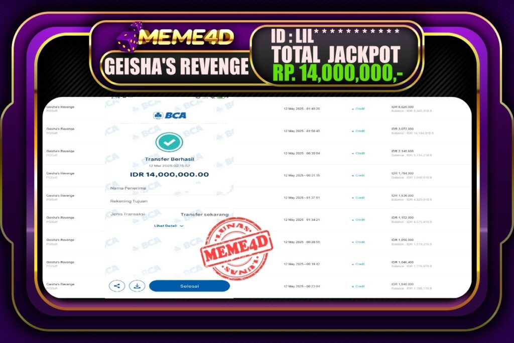 Bukti Jp MEME4D Slot Online 12 Mei 2025
