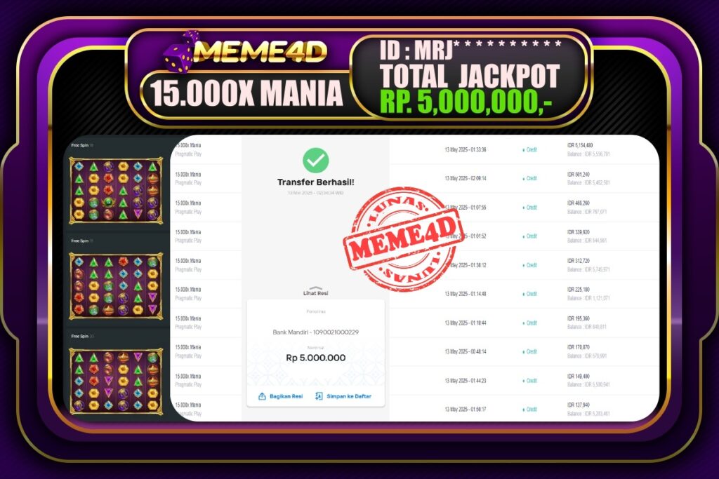 Bukti Jp MEME4D Slot Online 13 Mei 2025