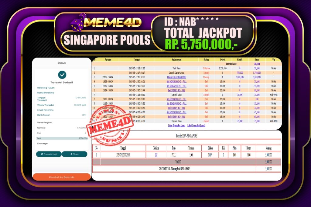 Bukti Jp MEME4D Togel Online 13 Mei 2025