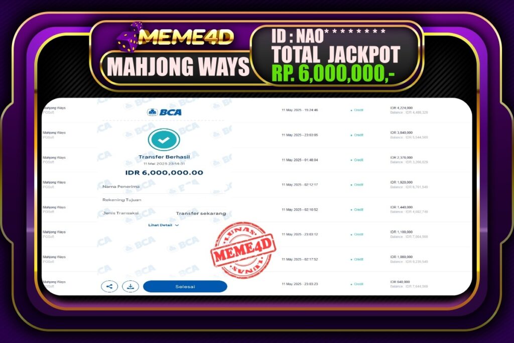 Bukti Jp MEME4D Slot Online 12 Mei 2025