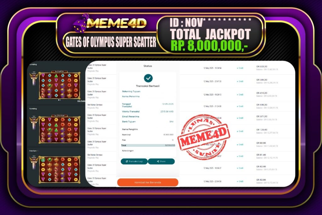 Bukti Jp MEME4D Slot Online 13 Mei 2025