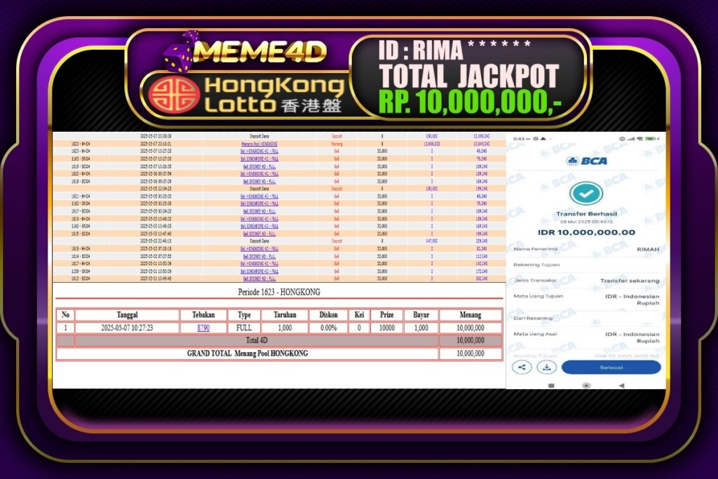Bukti Jp MEME4D Togel Online 08 Mei 2025