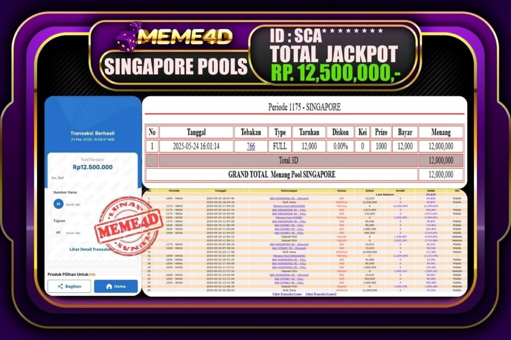Bukti Jp MEME4D Togel Online 25 Mei 2025