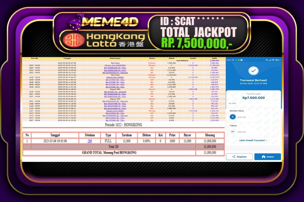 Bukti Jp MEME4D Togel Online 07 Mei 2025