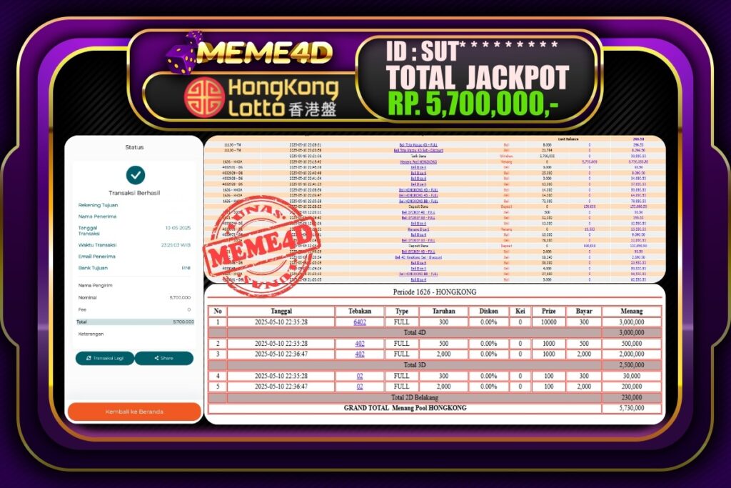 Bukti Jp MEME4D Togel Online 11 Mei 2025