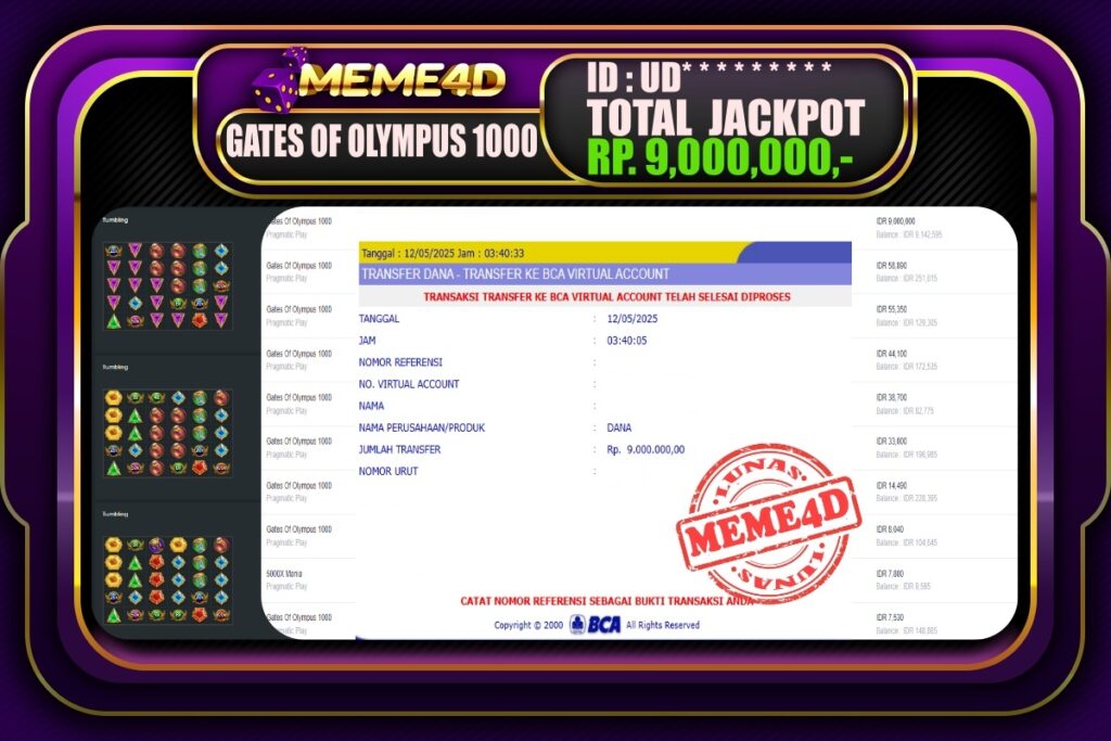 Bukti Jp MEME4D Slot Online 12 Mei 2025