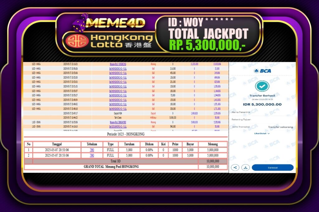 Bukti Jp MEME4D Togel Online 08 Mei 2025