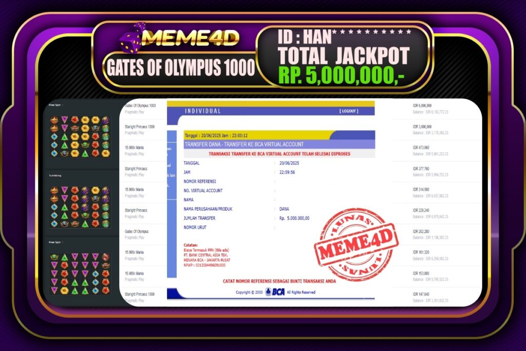 Bukti Jp MEME4D Slot Online 21 Juni 2025