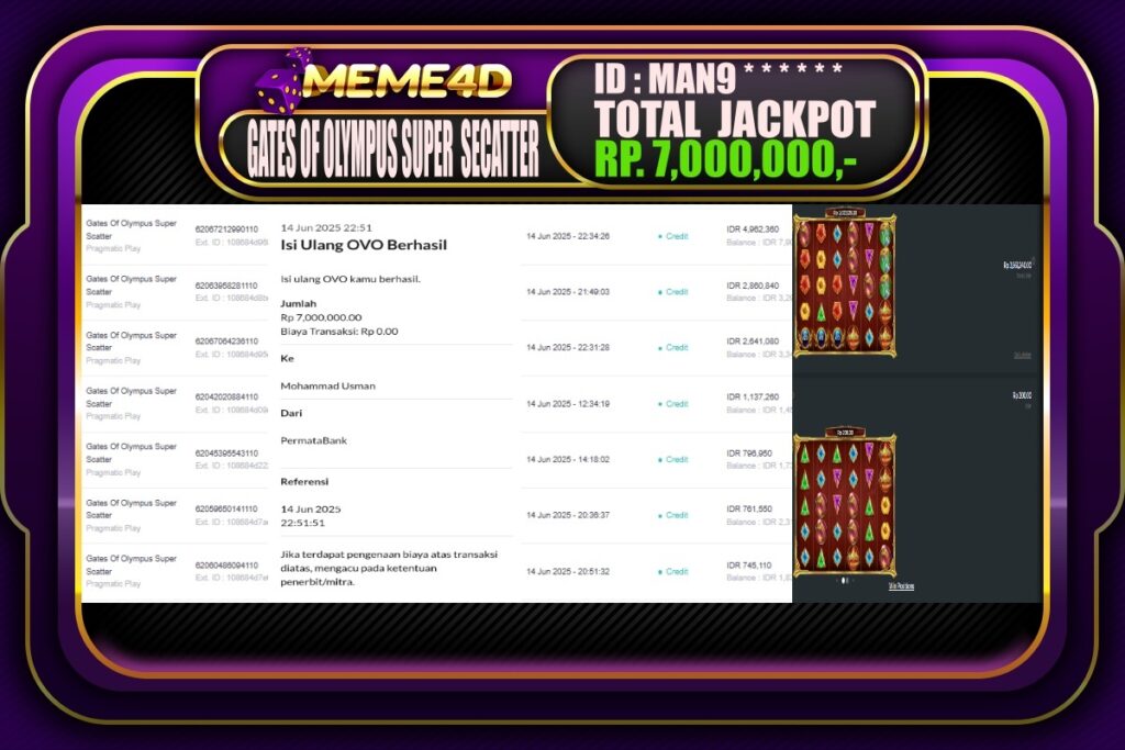 Bukti Jp MEME4D Slot Online 15 Juni 2025