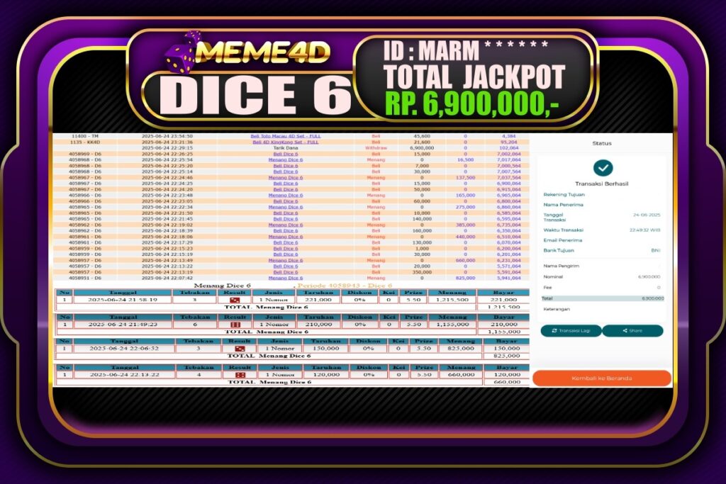 Bukti Jp MEME4D Casino Online 25 Juni 2025
