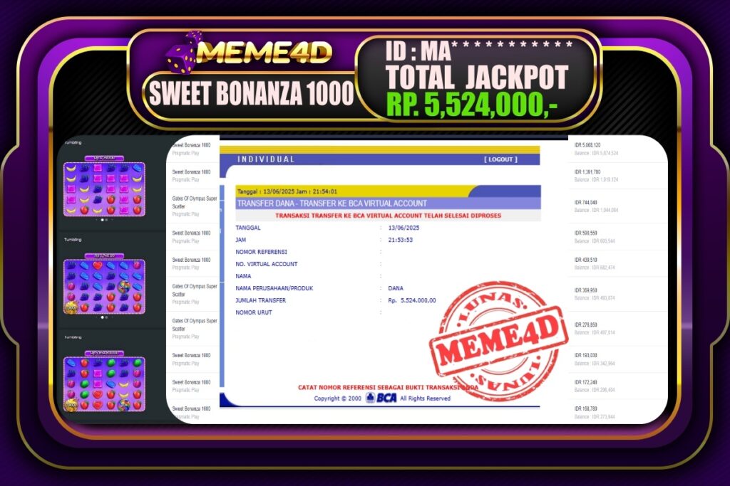 Bukti Jp MEME4D Slot Online 14 Juni 2025