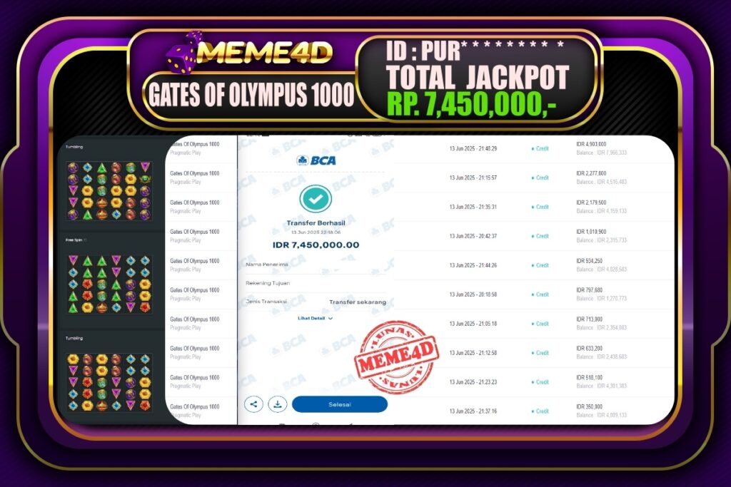 Bukti Jp MEME4D Slot Online 14 Juni 2025