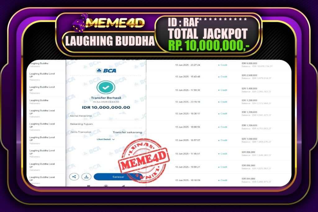 Bukti Jp MEME4D Slot Online 14 Juni 2025