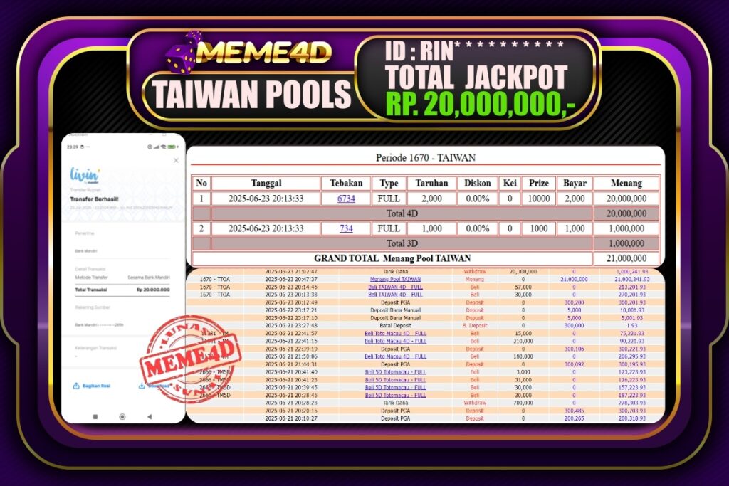 Bukti Jp MEME4D Togel Online 24 Juni 2025