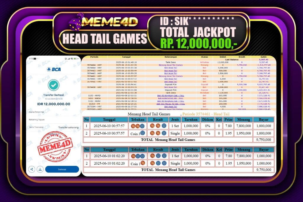 Bukti Jp MEME4D Casino Online 10 Juni 2025