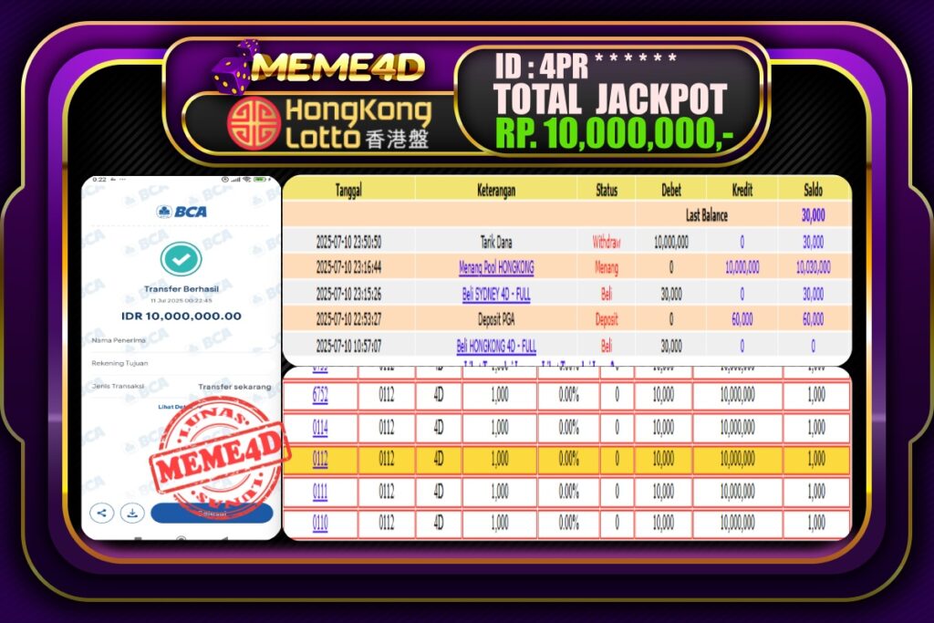 Bukti Jp MEME4D Togel Online 11 Juli 2025