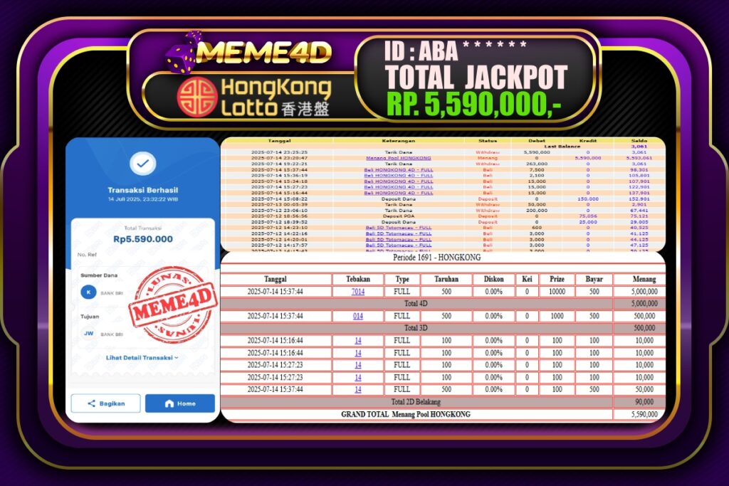 Bukti Jp MEME4D Togel Online 15 Juli 2025