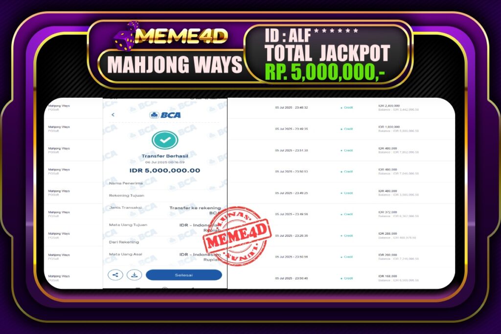 Bukti Jp MEME4D Slot Online 06 Juli 2025
