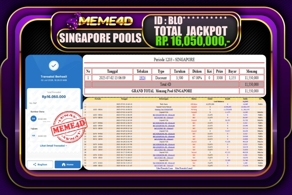 Bukti Jp MEME4D Togel Online 03 Juli 2025