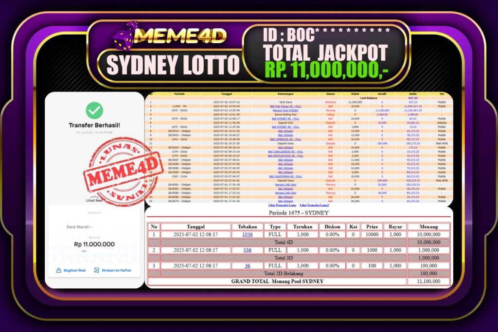 Bukti Jp MEME4D Togel Online 03 Juli 2025