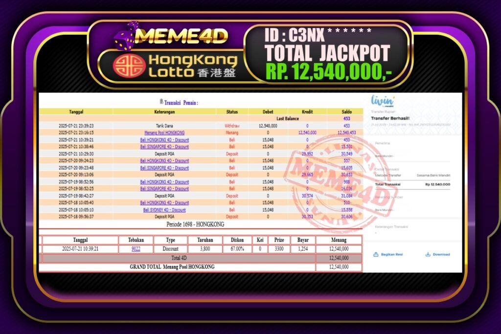 Bukti Jp MEME4D Togel Online 22 Juli 2025