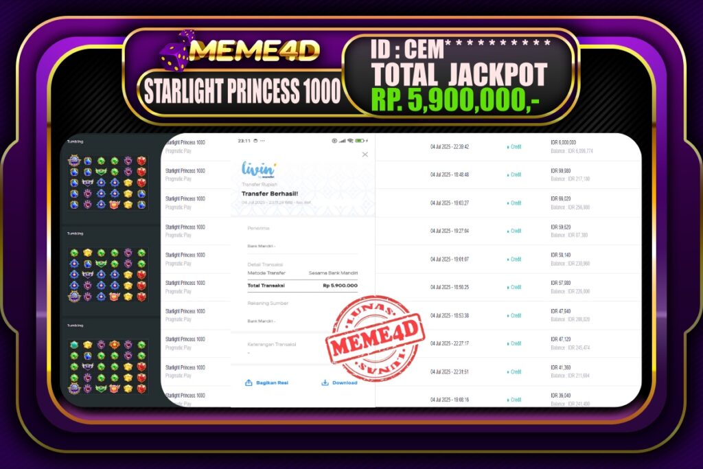 Bukti Jp MEME4D Slot Online 05 Juli 2025