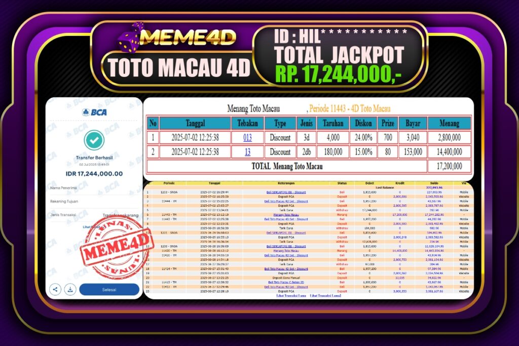 Bukti Jp MEME4D Togel Online 03 Juli 2025