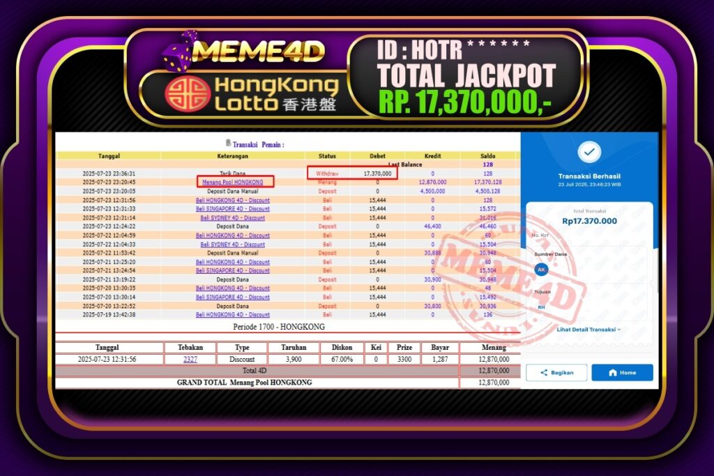 Bukti Jp MEME4D Togel Online 24 Juli 2025