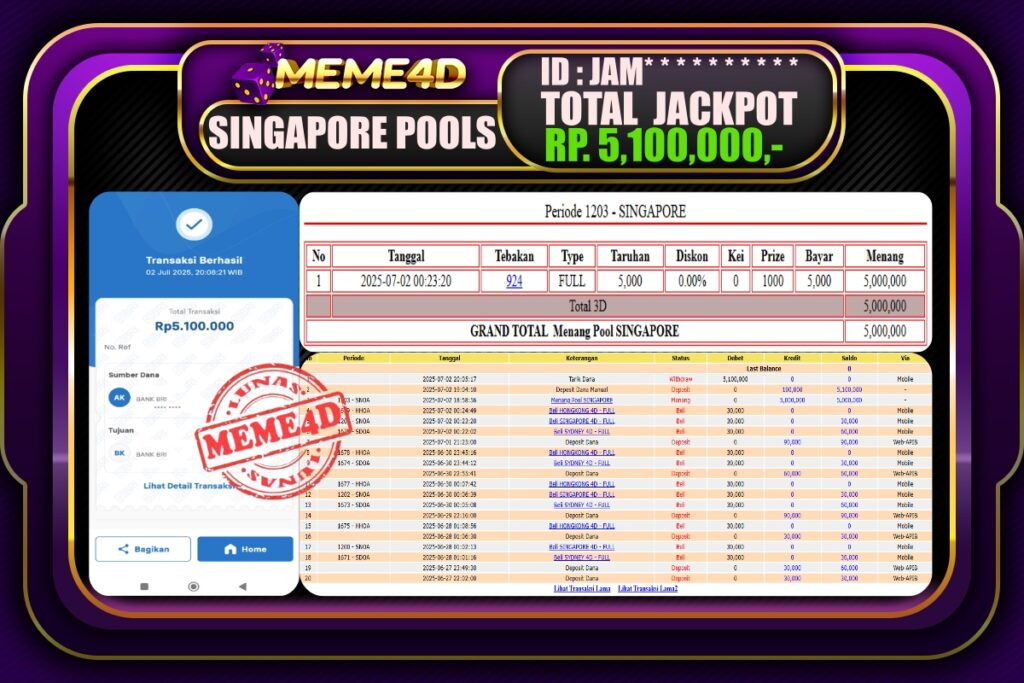 Bukti Jp MEME4D Togel Online 03 Juli 2025