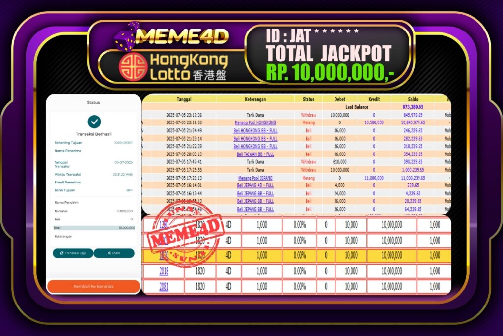 Bukti Jp MEME4D Togel Online 06 Juli 2025