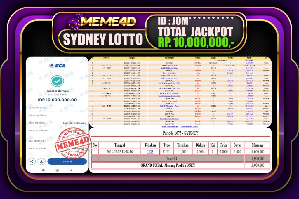 Bukti Jp MEME4D Togel Online 03 Juli 2025