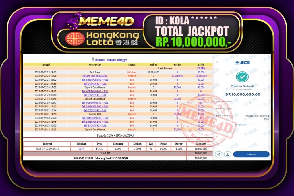 Bukti Jp MEME4D Togel Online 23 Juli 2025
