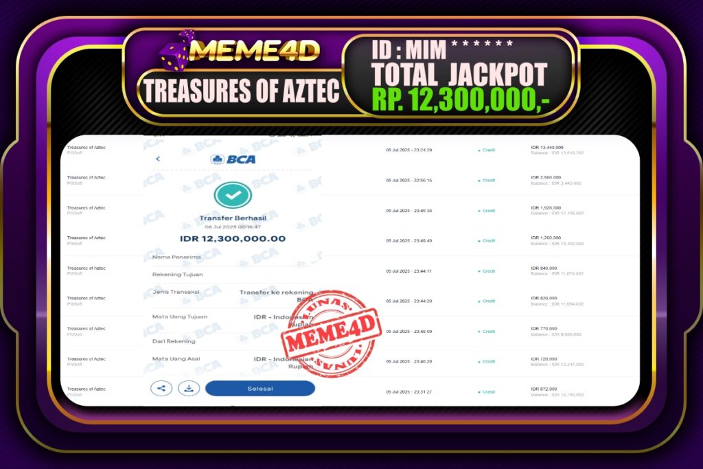 Bukti Jp MEME4D Slot Online 06 Juli 2025