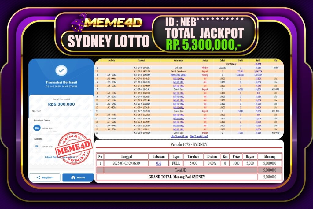 Bukti Jp MEME4D Togel Online 03 Juli 2025