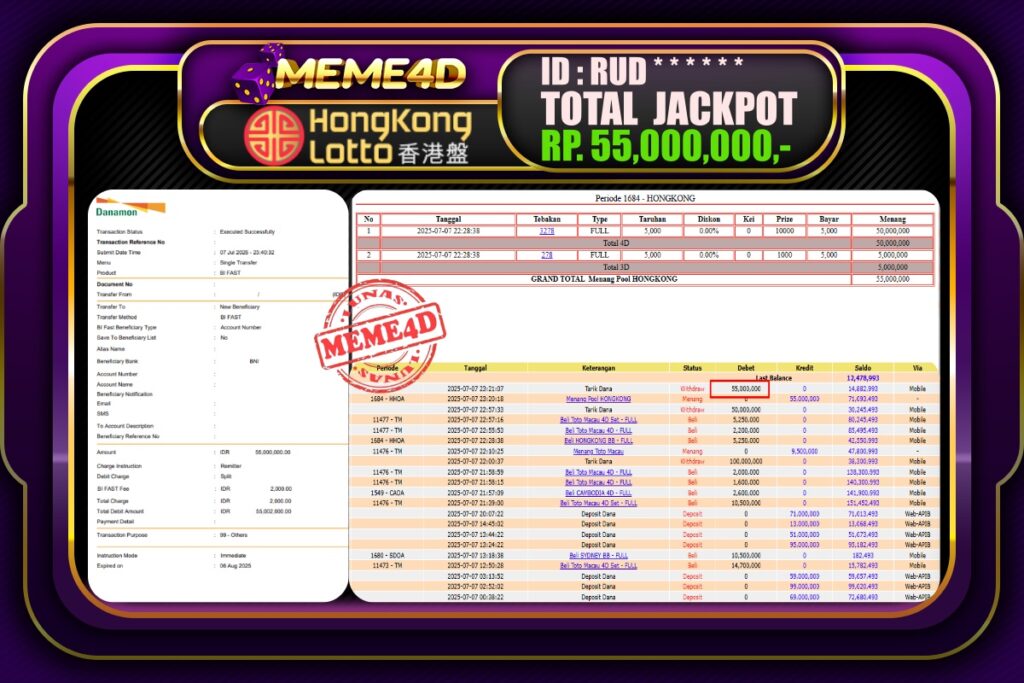 Bukti Jp MEME4D Togel Online 08 Juli 2025