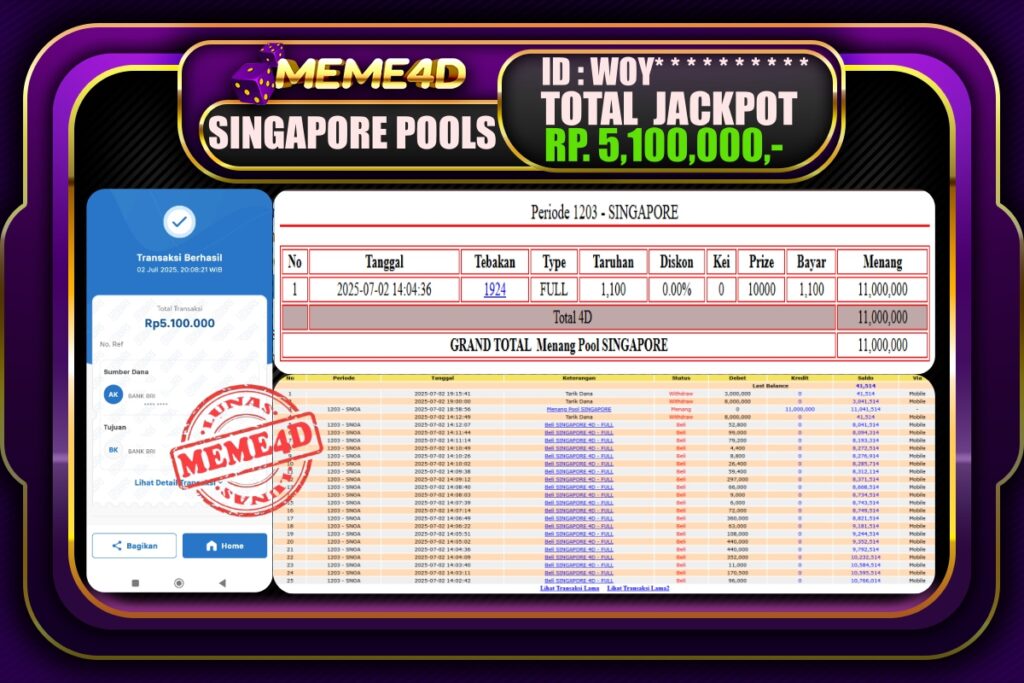 Bukti Jp MEME4D Togel Online 03 Juli 2025
