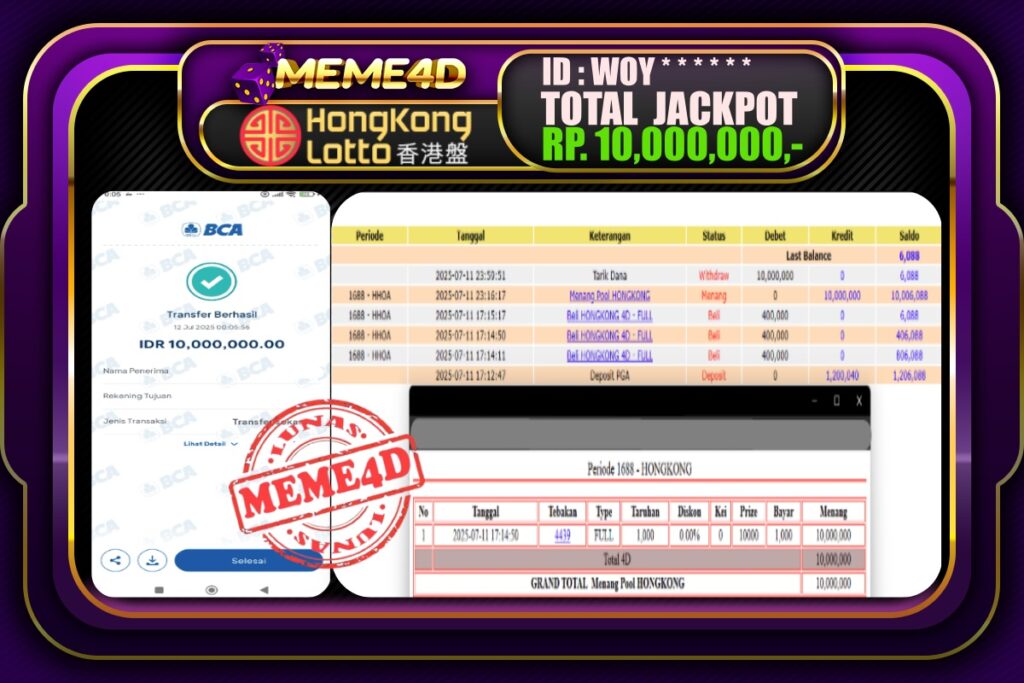 Bukti Jp MEME4D Togel Online 12 Juli 2025