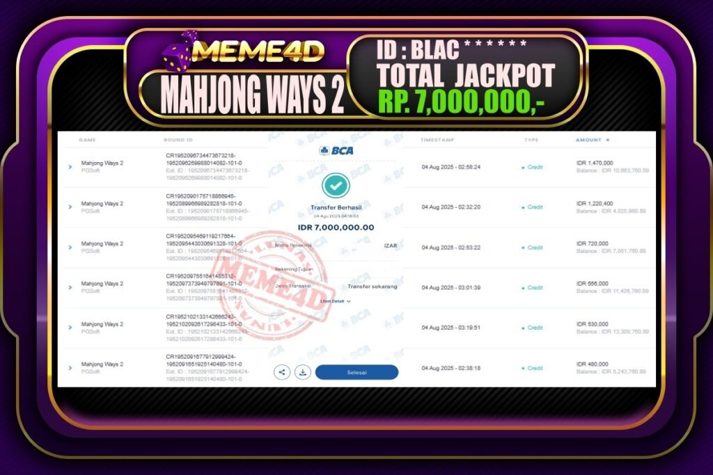 Bukti Jp MEME4D Slot Online 04 AGUSTUS 2025