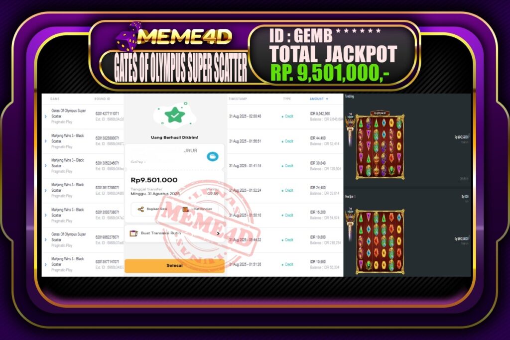Bukti Jp MEME4D Slot Online 31 Agustus 2025
